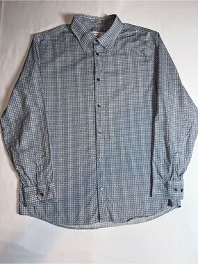 Calvin Klein Men's Light Blue Geometric Print Dress Shirt